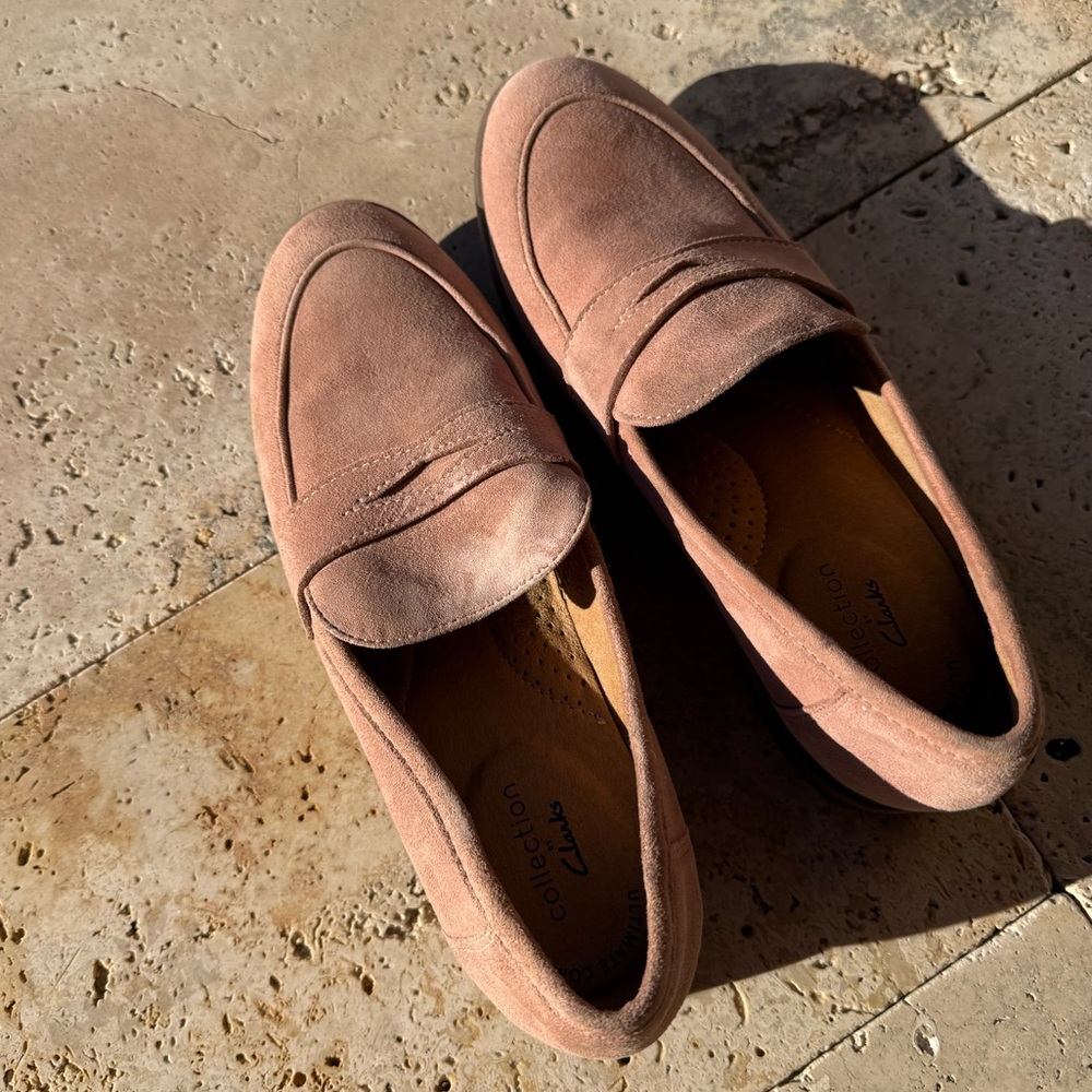 Clarks Women's Suede Penny Loafers in Dusty Rose
